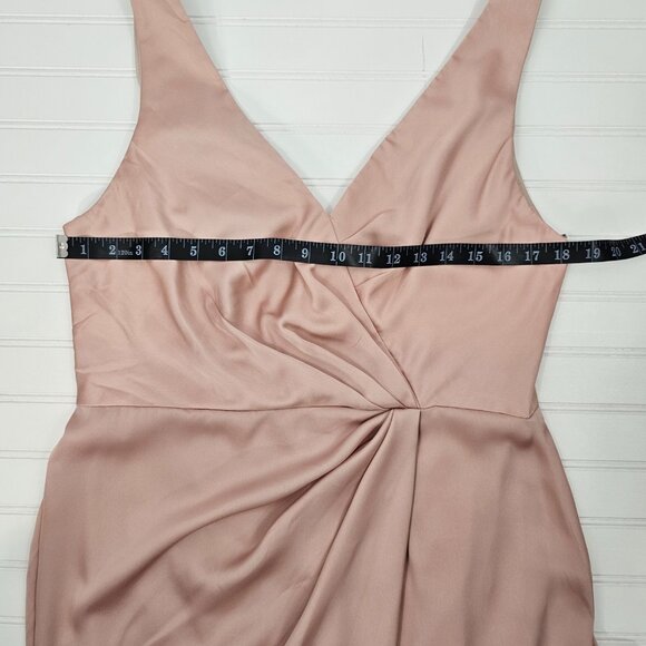 After Six Pink Satin V Neck Faux Wrap Tulip Skirt Maxi Dress Size 14R NWTF Read - Picture 15 of 16